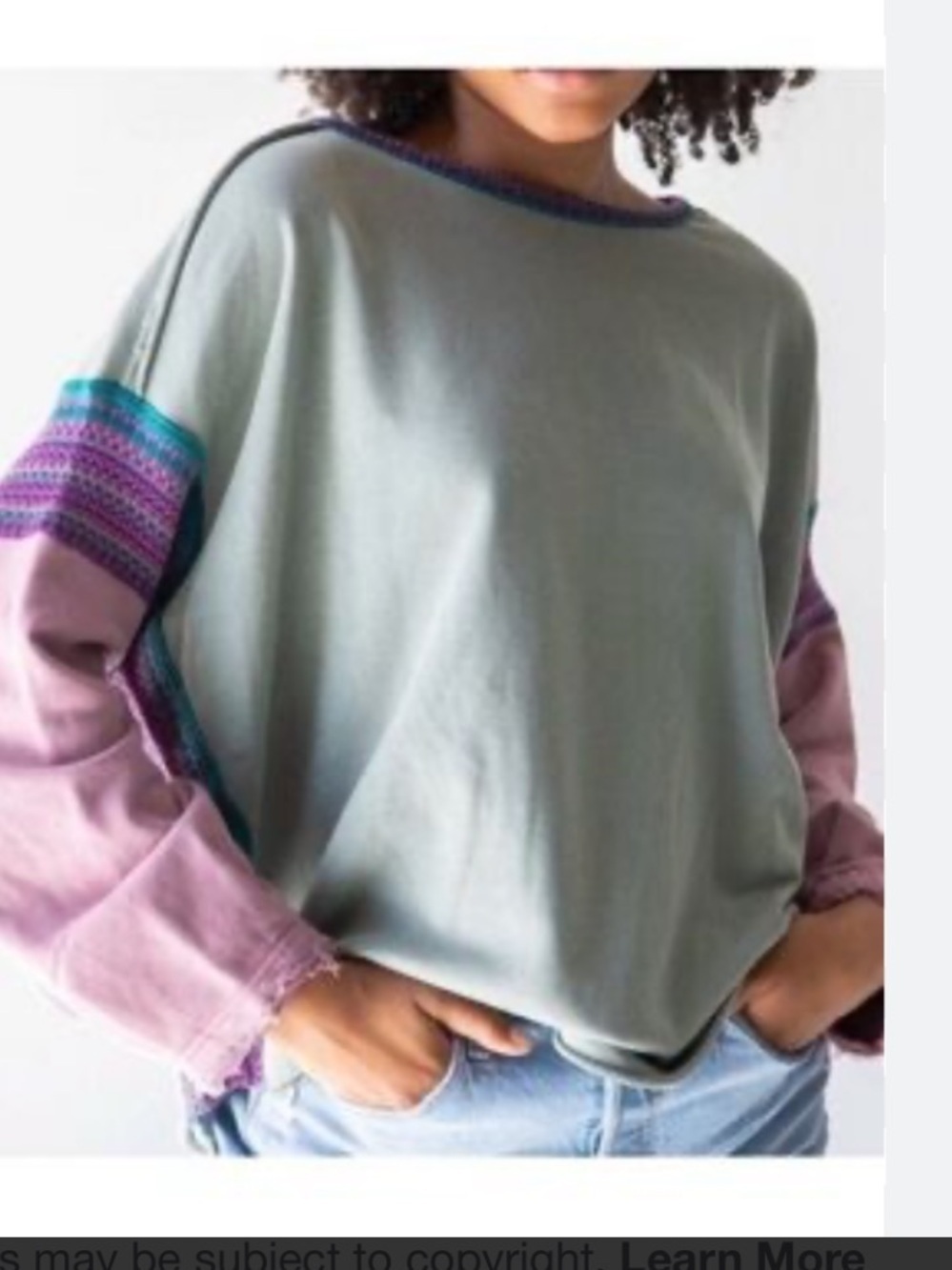 NATURAL LIFE Sage Green Sweatshirt with Mauve Chrochet Sleeves